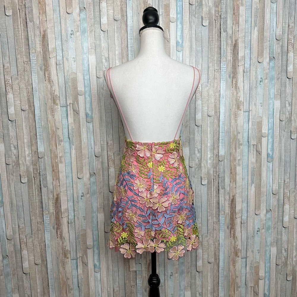 Asos 4 Salon 3D Applique Super Mini Floral Guipure Embroidered Lace Dress Pink - Picture 7 of 16